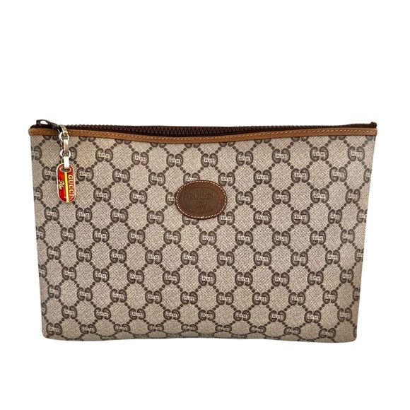 Authentic GUCCI Plus GG Monogram Tan Canvas & Leather Toiletry Clutch Bag Pouch - Picture 3 of 14